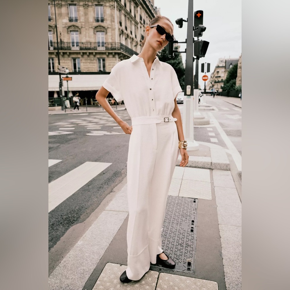 NWT Zara Wide Leg  Button Front Pant Jumpsuit